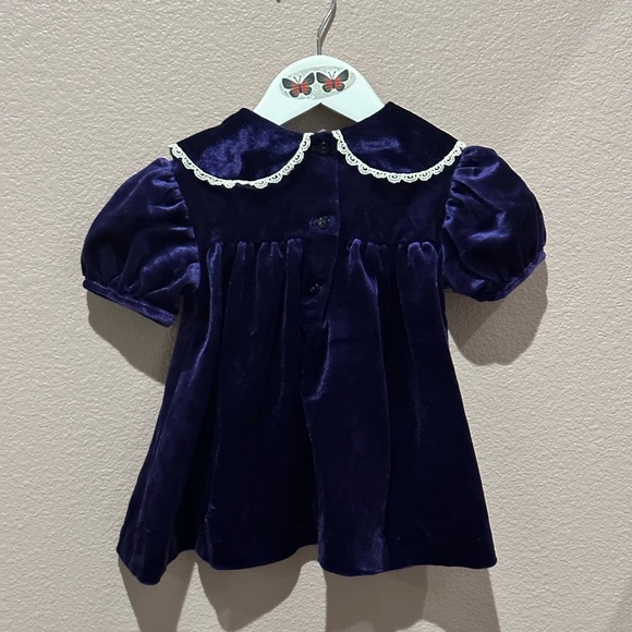 Vintage Pretty as a Picture Girl’s Purple Velvet Top with Lace - 18-24mon - Picture 6 of 9